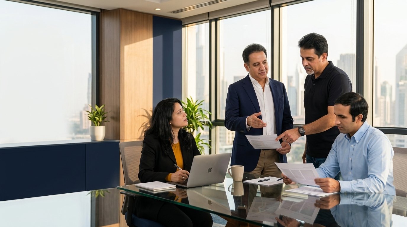 The Oars Management team collaborating in the office